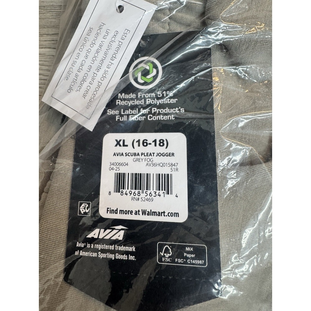 Avia Women's Scuba Pleat Joggers with Pockets Grey Fog Size XL 16-18 NWT - Picture 2 of 7